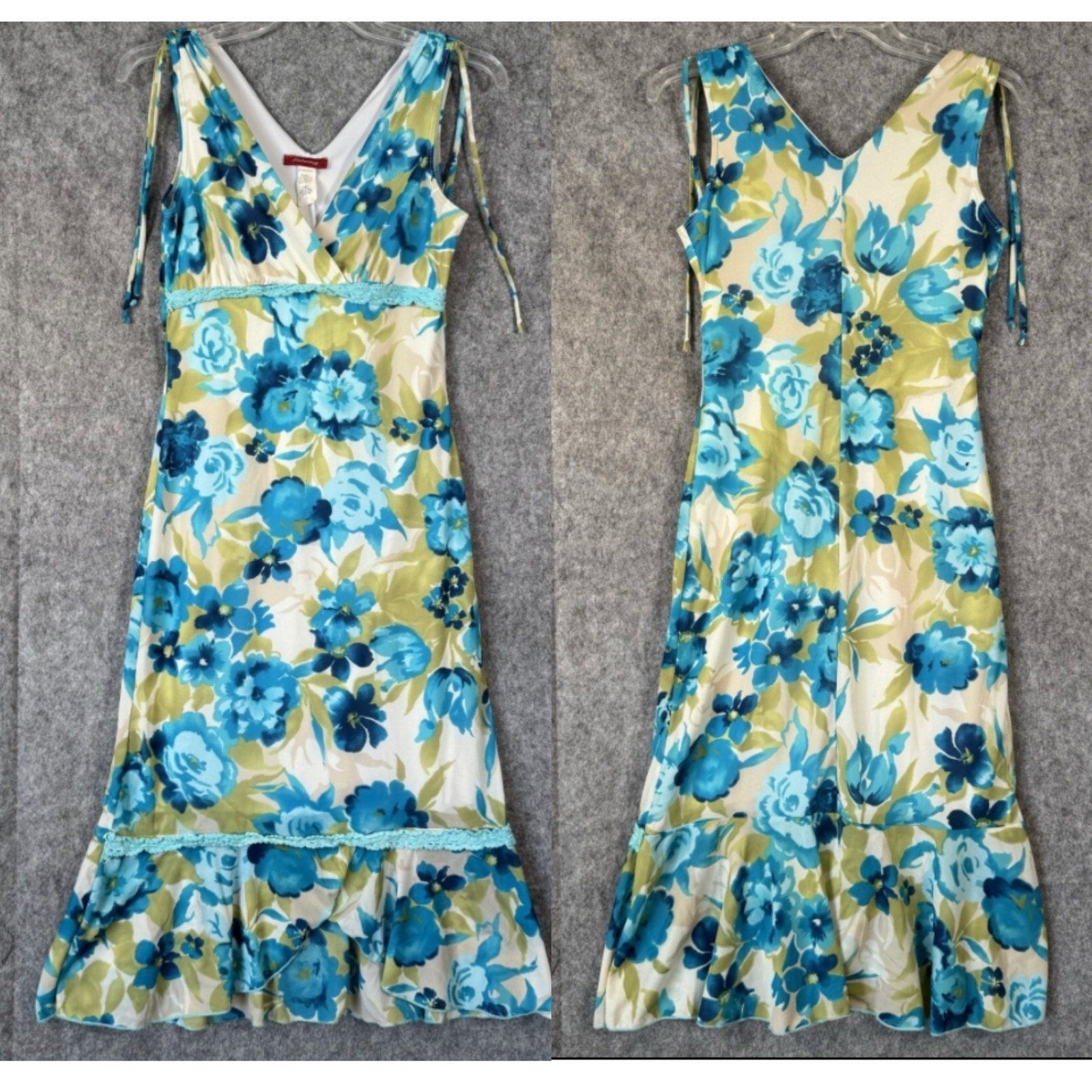 Y2k Vintage Fairycore Chiffon Babydoll Dress Womens L Blue Whimsy Lace Romantic